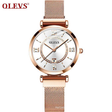 OLEVS Brand Lady Young Girls Stainless Steel Mesh Beatiful Dress Quartz WristWatch  Factory OEM Watch Logo